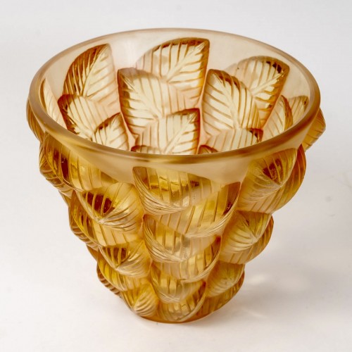 1927 René Lalique - Vase Moissac Yellow Amber - Glass & Crystal Style Art Déco