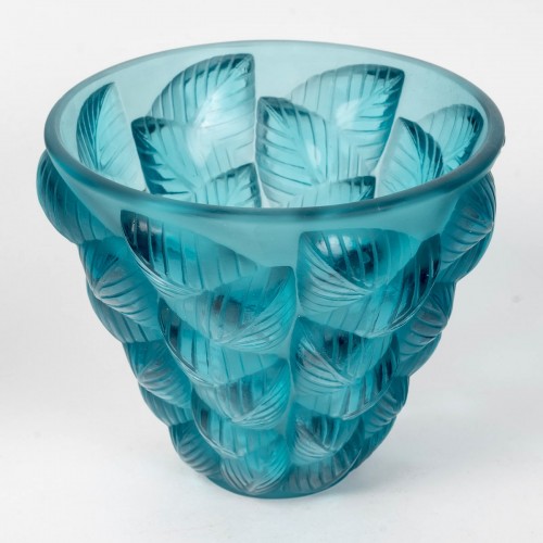 1927 René Lalique - Vase Moissac Blue Turquoise - Glass & Crystal Style Art Déco