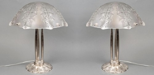 Antiquités - 1921 René Lalique - Pair Of Lamps Lierre Ivy 