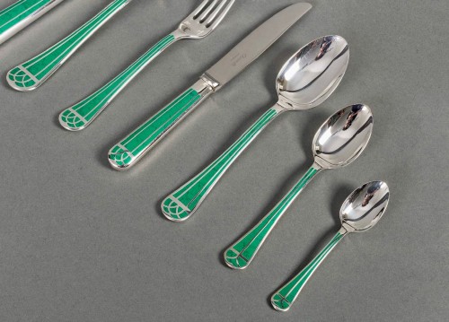 Christofle Talisman Cutlery Set Silver Metal Green Chinese Lacquer 93 Pces - silverware & tableware Style Art Déco