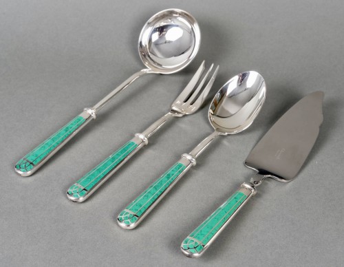 silverware & tableware  - Christofle Talisman Cutlery Set Silver Metal Green Chinese Lacquer 93 Pces