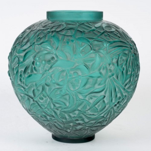 Glass & Crystal  - 1920 René Lalique - Green Vase Gui Mistletoe Teal