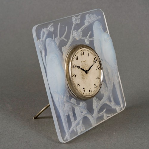 1926 René Lalique - Clock Inséparables Parrrots Mechanical - Glass & Crystal Style Art Déco