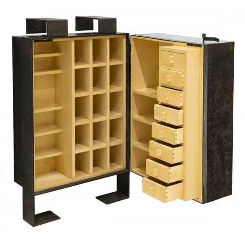 Pierre Chareau Editions circa 1990 -  Cabinet Wood And Wrought Iron