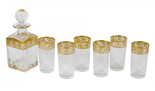 Saint Louis - 6 Tumblers + 1 Decanter Thistle Engraved Clear Gilded Crystal