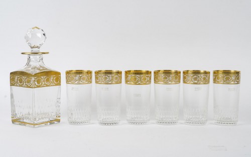 Saint Louis - 6 Tumblers + 1 Decanter Thistle Engraved Clear Gilded Crystal - silverware & tableware Style 