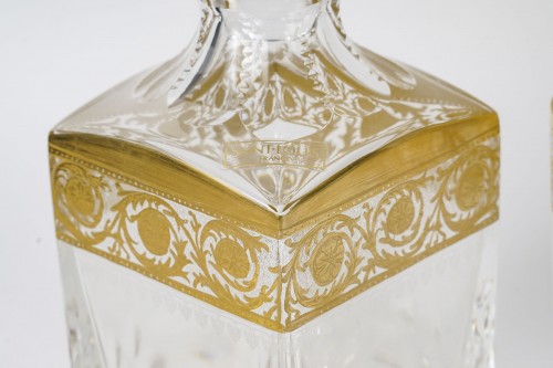 20th century - Saint Louis - 6 Tumblers + 1 Decanter Thistle Engraved Clear Gilded Crystal