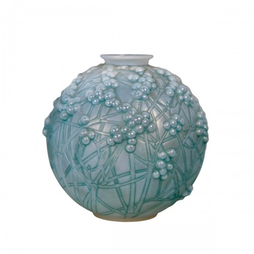 1924 René Lalique - Vase Druide Verre Opalescent Patiné Bleu