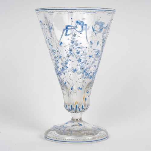 Verrerie, Cristallerie  - Emile Gallé - Vase Cornet libellules et fleurs