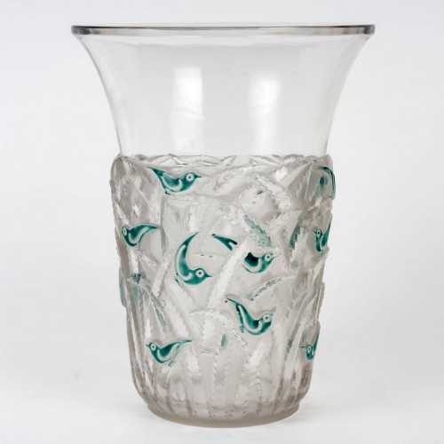 1930 René Lalique - Vase Bornéo Emaillé Vert - Art Déco