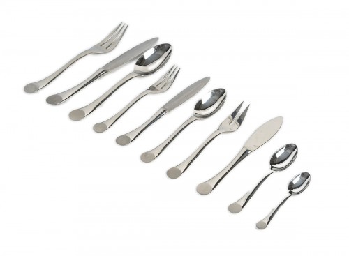Puiforcat - Art Deco 131 Pieces Cutlery Flatware Set Wave Stainless Steel 