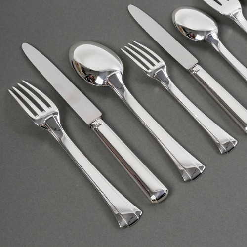 20th century - Jean E. Puiforcat - Art Deco Cutlery Flatware Set Dinard Sterling Silver 