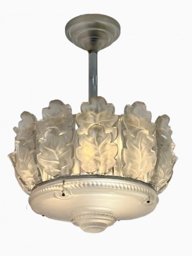 1951 Marc Lalique - Chandelier Chene Oak  - 