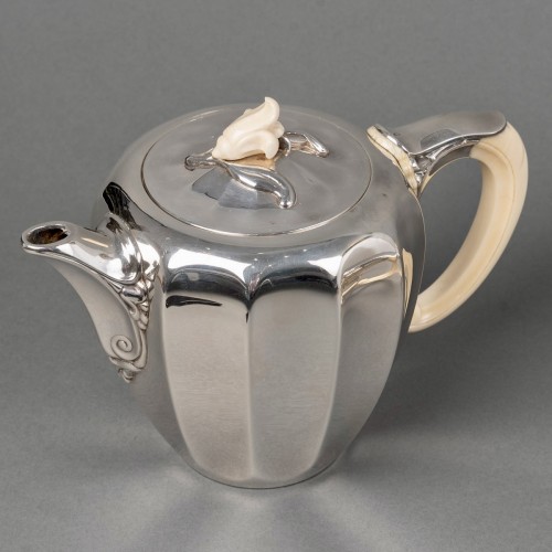 1922 Jean E. Puiforcat - Art Nouveau Tea Coffee Set Sterling Silver Ivory - silverware & tableware Style Art nouveau