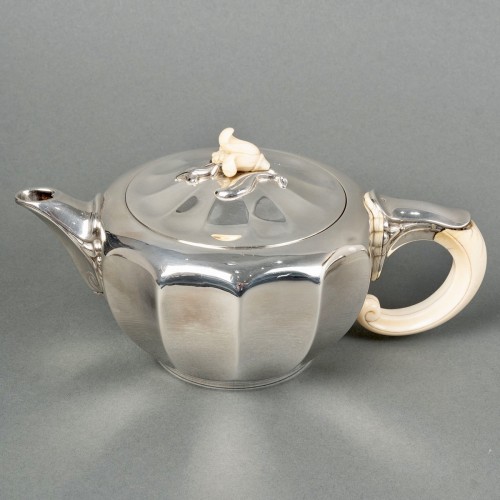 Art nouveau - 1922 Jean E. Puiforcat - Art Nouveau Tea Coffee Set Sterling Silver Ivory