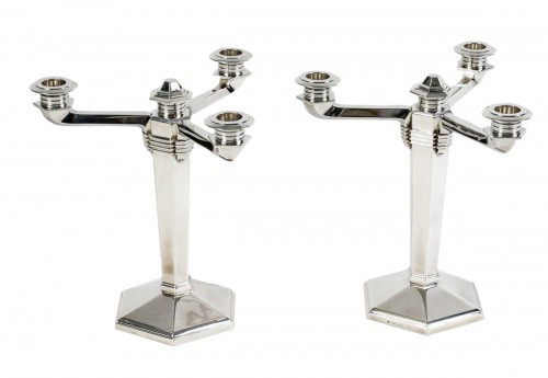 Jean E. Puiforcat - Pair Of Modernist Art Deco Candlesticks Sterling Silver