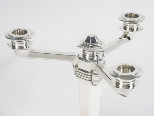 Jean E. Puiforcat - Pair Of Modernist Art Deco Candlesticks Sterling Silver - Lighting Style Art Déco