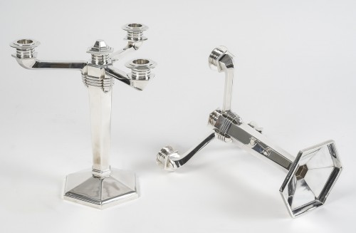 Jean E. Puiforcat - Pair Of Modernist Art Deco Candlesticks Sterling Silver - Art Déco