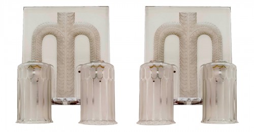 1928 René Lalique - Pair Of Sconces Wall Lights Saint