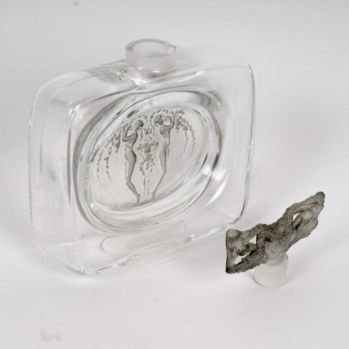 1912 René Lalique - Perfume Bottle Two Figurines Glass With Grey Patina - Glass & Crystal Style Art Déco