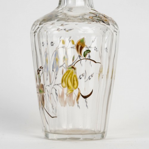 Antiquités - Emile Gallé Perfume Bottle Glass With Enameled Dragonfly, Bees And Flowers