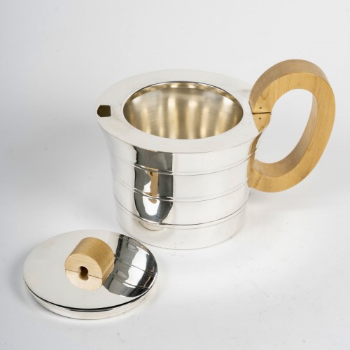 silverware & tableware  - 1936 Jean E. Puiforcat - Tea &amp; Coffee Set Epsilon Sterling Silver &amp; Walnut