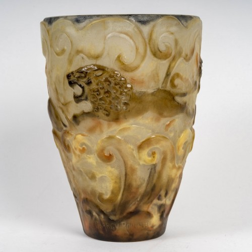 1926 Gabriel Argy-rousseau - Vase Lions - Verrerie, Cristallerie Style Art Déco