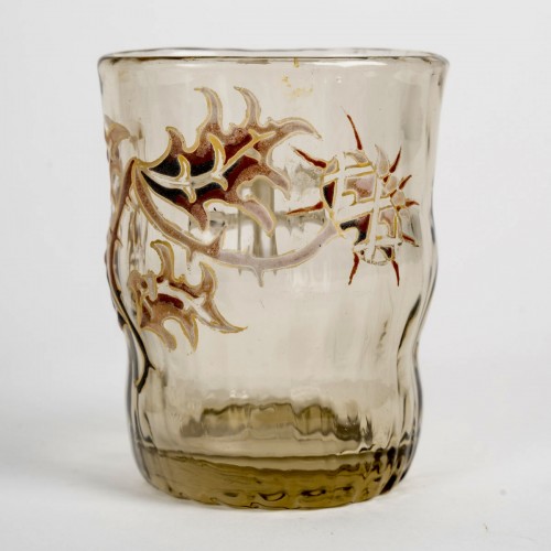 silverware & tableware  - Emile Gallé - 4 Glasses Tumbers Sake Liquor Enameled Glass With Thistles