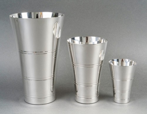 Puiforcat - 3 Modernist Art Deco Nesting Vases Plated Silver - silverware & tableware Style Art Déco