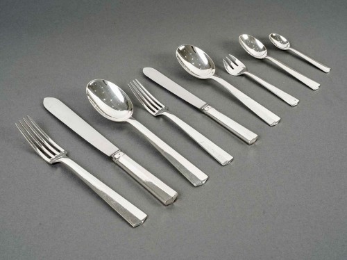 Jean Tetard Art Deco Moderniste Cutlery Flatware Set Nice Sterling Sterling - silverware & tableware Style Art Déco