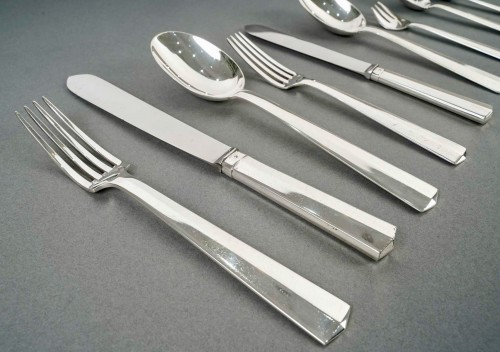 20th century - Jean Tetard Art Deco Moderniste Cutlery Flatware Set Nice Sterling Sterling