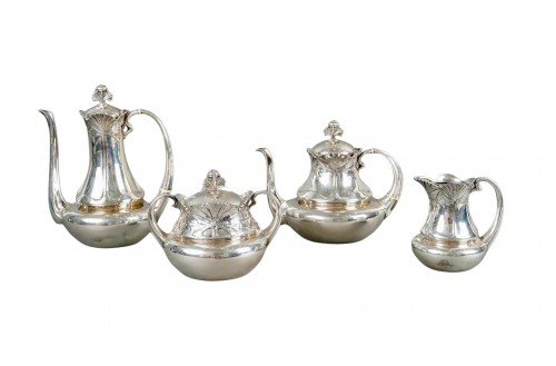 1900 Alphonse Debain - Art Nouveau Papyrus Tea Coffee Set Sterling Silver 