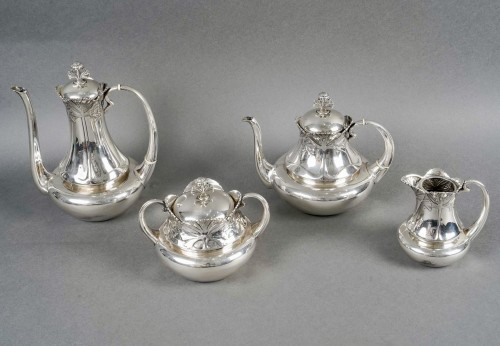 1900 Alphonse Debain - Art Nouveau Papyrus Tea Coffee Set Sterling Silver  - silverware & tableware Style Art nouveau