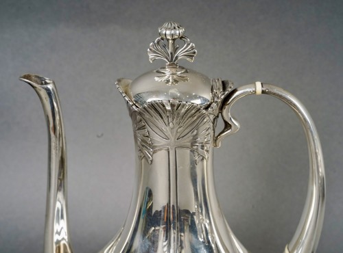 XIXe siècle - 1900 Alphonse Debain - Service thé café art nouveau papyrus argent massif