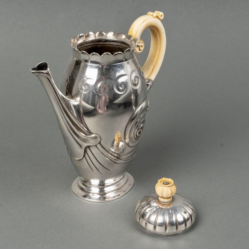 Art nouveau - 1900 Bonvallet et Cardeilhac - Service thé café art nouveau argent massif et ivoire