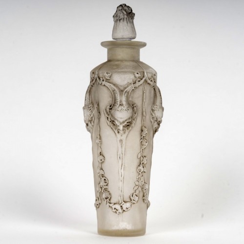 Art nouveau - 1920 René Lalique - Flacon Pan Verre Blanc Patiné Gris