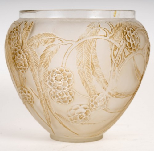 1923 René Lalique - Vase Néfliers Verre Blanc Patiné Sépia - Verrerie, Cristallerie Style Art Déco