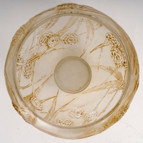 1923 René Lalique - Vase Néfliers Verre Blanc Patiné Sépia - BG Arts