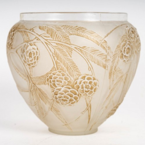 1923 René Lalique - Vase Néfliers Verre Blanc Patiné Sépia - Art Déco