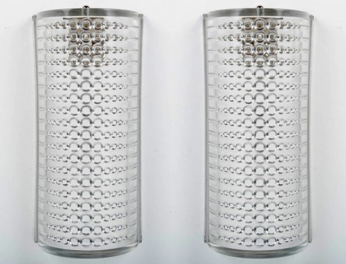 Art Déco - 1934 René Lalique - Pair Of Modernist Art Deco Cunard Wall Lights Sconces