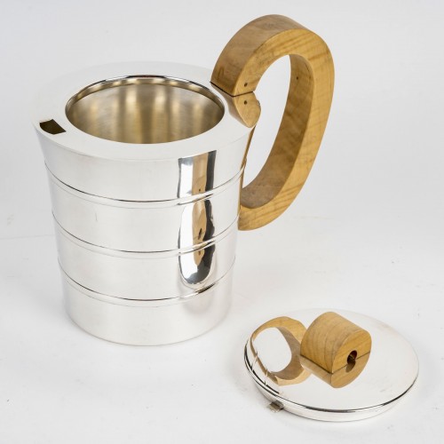 20th century - 1936 Jean E. Puiforcat - Tea &amp; Coffee Set Epsilon Sterling Silver &amp; Walnut