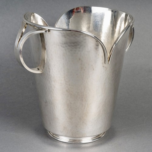 Jean Després (1889-1980) - Modernist Art Deco Champagne Bucket Hammered Silver Plated - silverware & tableware Style Art Déco