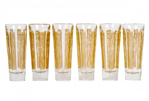 1911 René Lalique - Set Of 6 Glasses Tumblers Six Figurines 