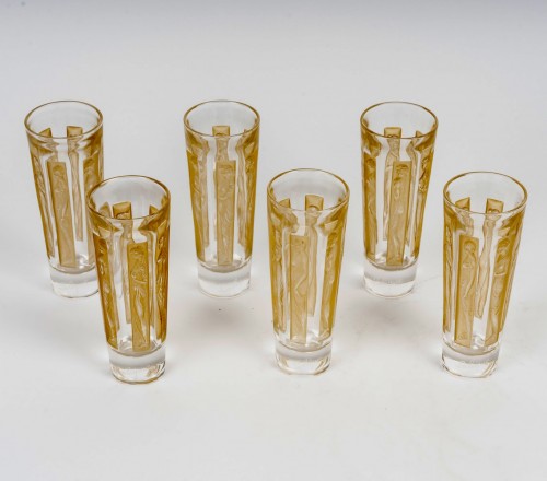 1911 René Lalique - Set Of 6 Glasses Tumblers Six Figurines  - Glass & Crystal Style Art Déco