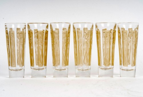 1911 René Lalique - Set Of 6 Glasses Tumblers Six Figurines  - Art Déco