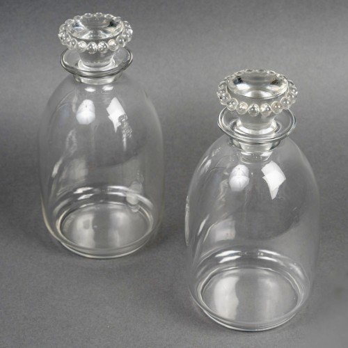 Glass & Crystal  - 1935 René Lalique - Art Deco Pair Of Decanters Boules