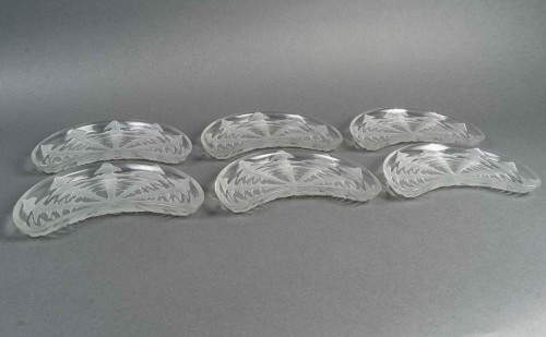 1924 Rene Lalique - 6 Salad Crescent Plates Pissenlit Dandelion  - Glass & Crystal Style Art Déco