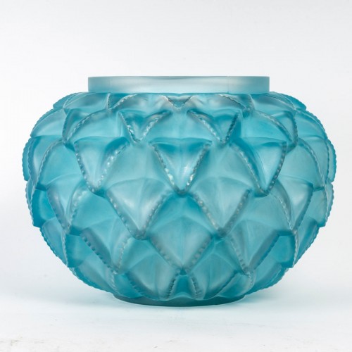 1929 René Lalique - Vase Languedoc patiné bleu - Art Déco