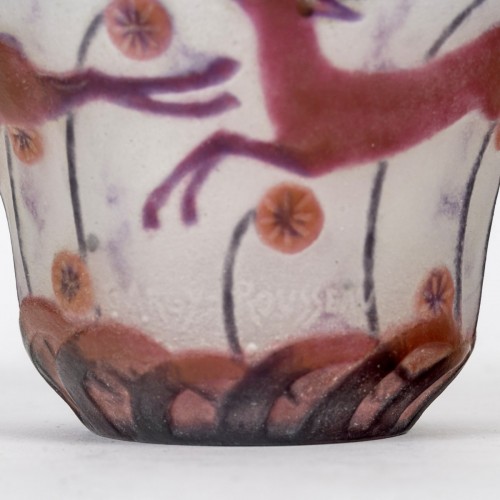 1928 Gabriel Argy Rousseau - Vase Gazelles Et Fleurs Glass Pate de Verre - Art Déco