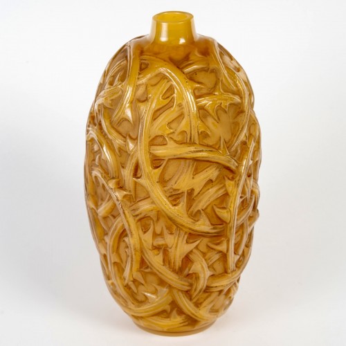 1920 René Lalique - Vase Ronces Verre Butterscotch patiné sépia - Verrerie, Cristallerie Style Art Déco